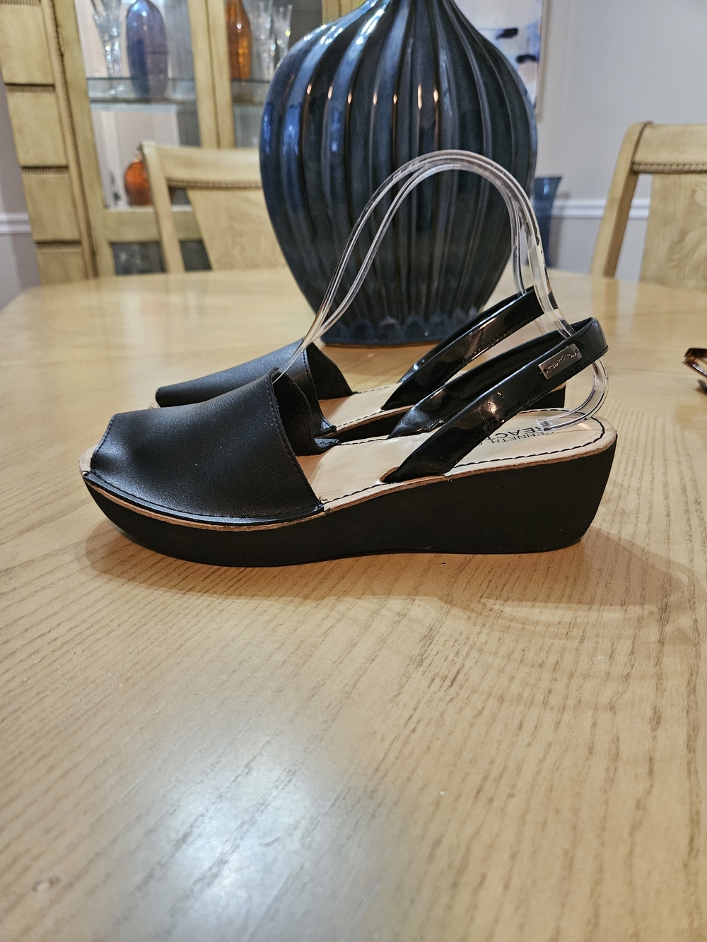 Kenneth Cole Reaction Black Open-Toe Slingback Wedge Sandals